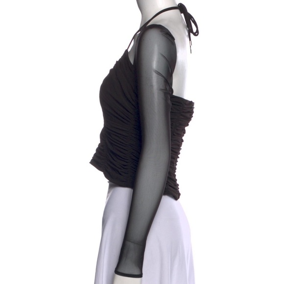 NEW Self-Portrait Gathered Detailed Top Criss Cross Open Keyhole Halter Mesh 6 - Picture 11 of 12